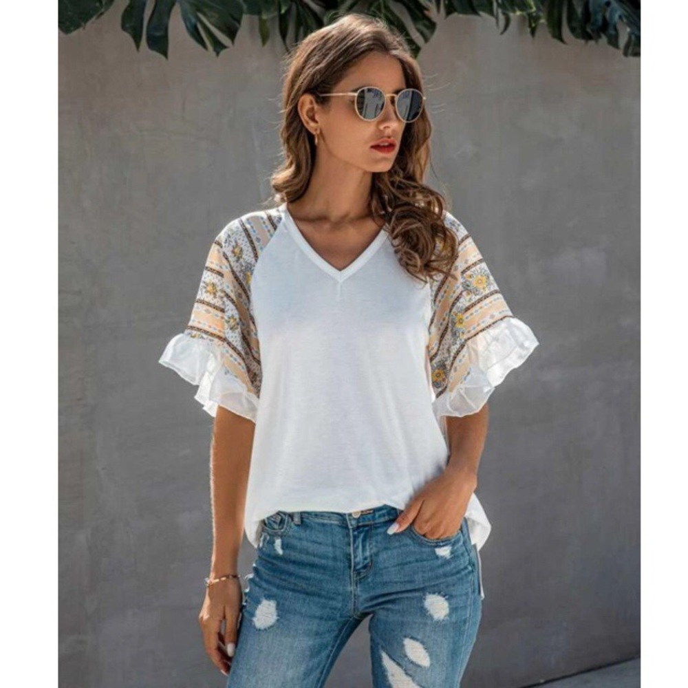 NWOT SHEIN Contrast Tribal Print Raglan Sleeve Tee